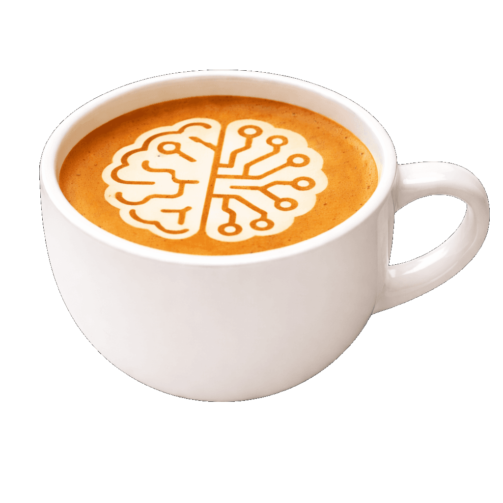 Coffee cup with AI brain latte art