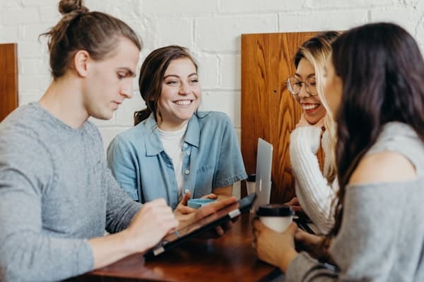 Diverse group of friends laughing together
